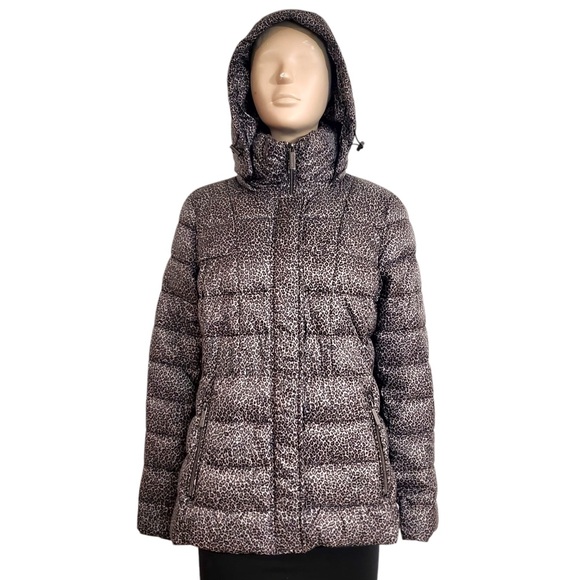 MK Michael Kors Womens Packable Down Jacket Leopard Puffer Sz M - Picture 2 of 15